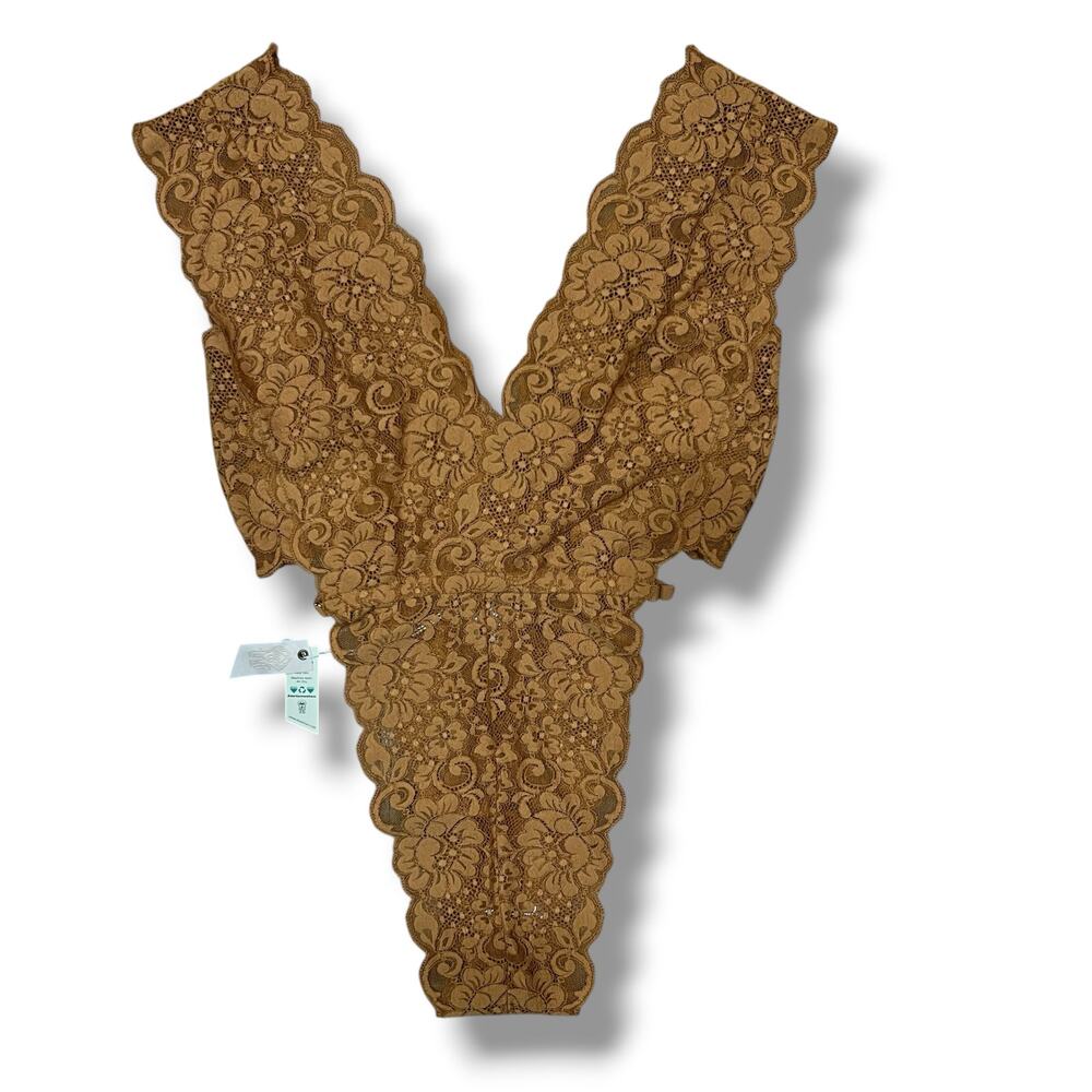 We Are HAH Free People Cut To The Chase Lace Bodysuit Brown Sugar XS New - Picture 4 of 9